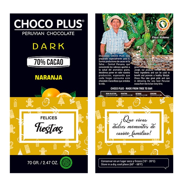 BARRA DARK 70% CON NARANJA 70 G