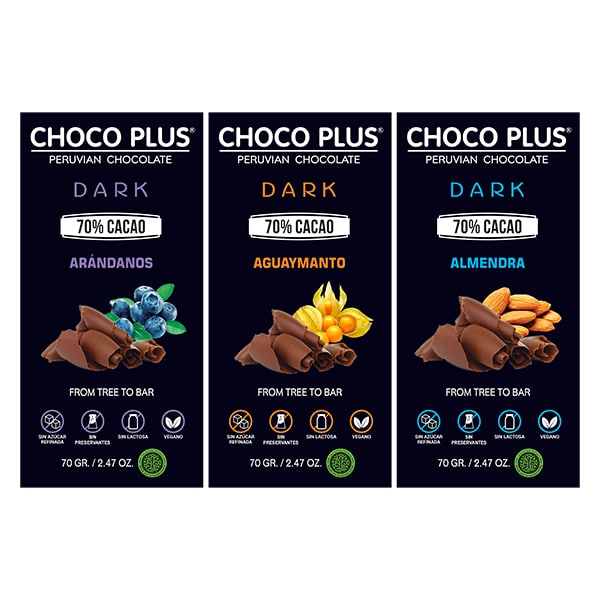 BARRAS 70% 70 G X 3 UND. ARANDANO - AGUAYMANTO - ALMENDRA